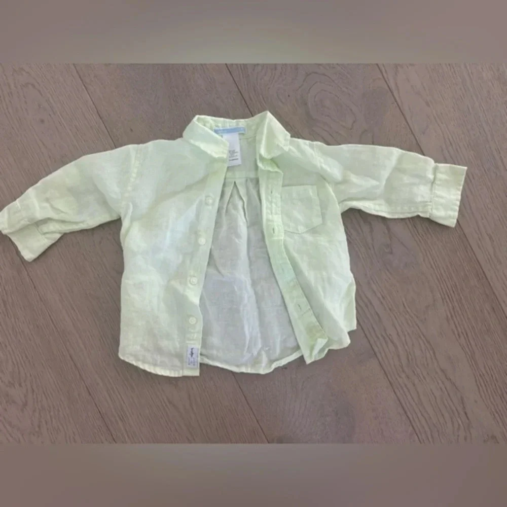 Janie and Jack boys 100% lime green linen button down size 3-6 months